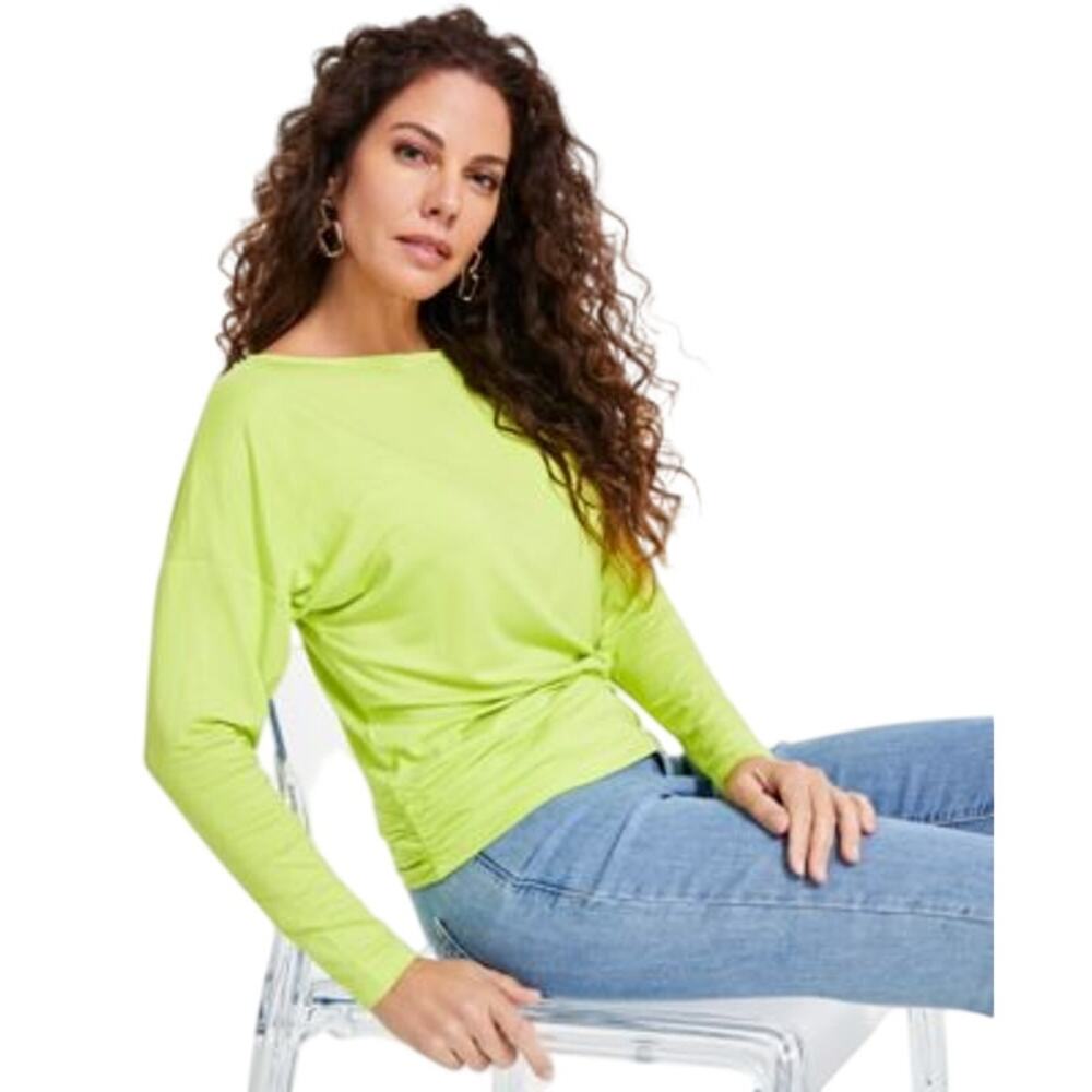 INC International Concepts Draped-Shoulder Boat-Neck Top Sweet Midori Green